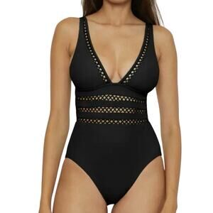 Becca Modern Edge One Piece Swimsuit Adjustable Bathing Suits Womens Med. NEW